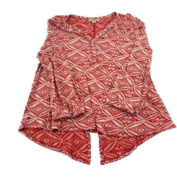 Lucky Brand Women's Red Patterned knit Blouse Medium long sleeves Pullover - Picture 1 of 6